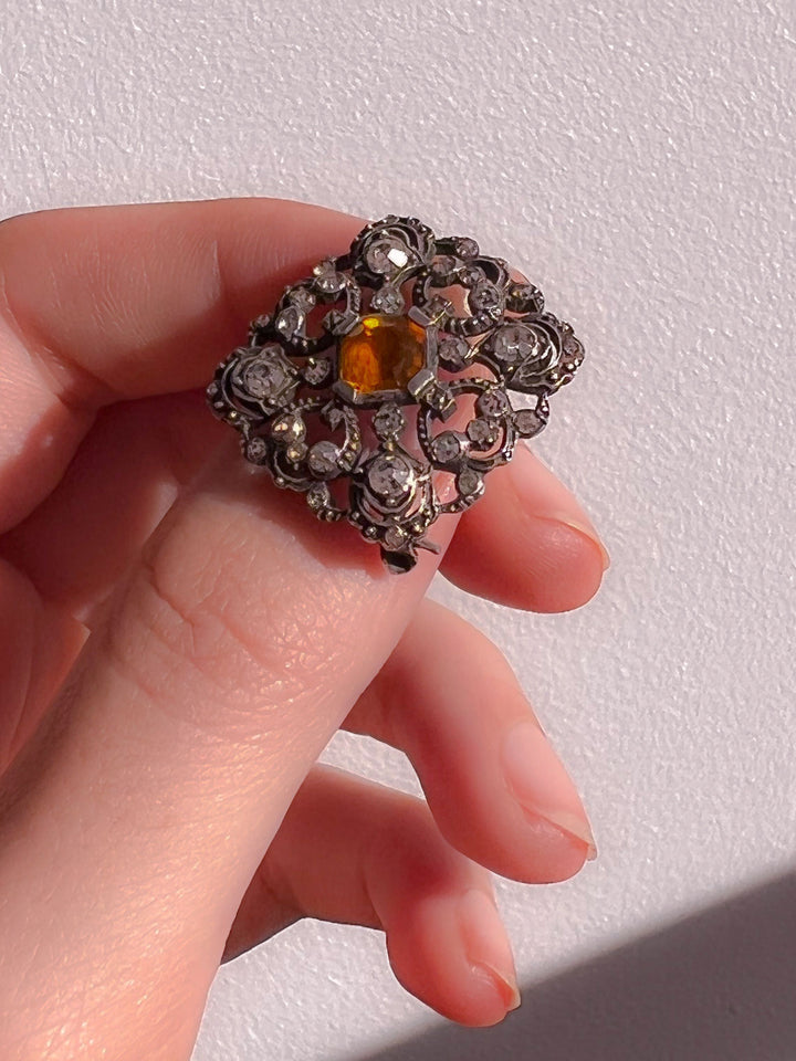 WITH CLASP FIX FOR A Superb 1860’s Sterling Brooch In Diamond + Topaz Paste