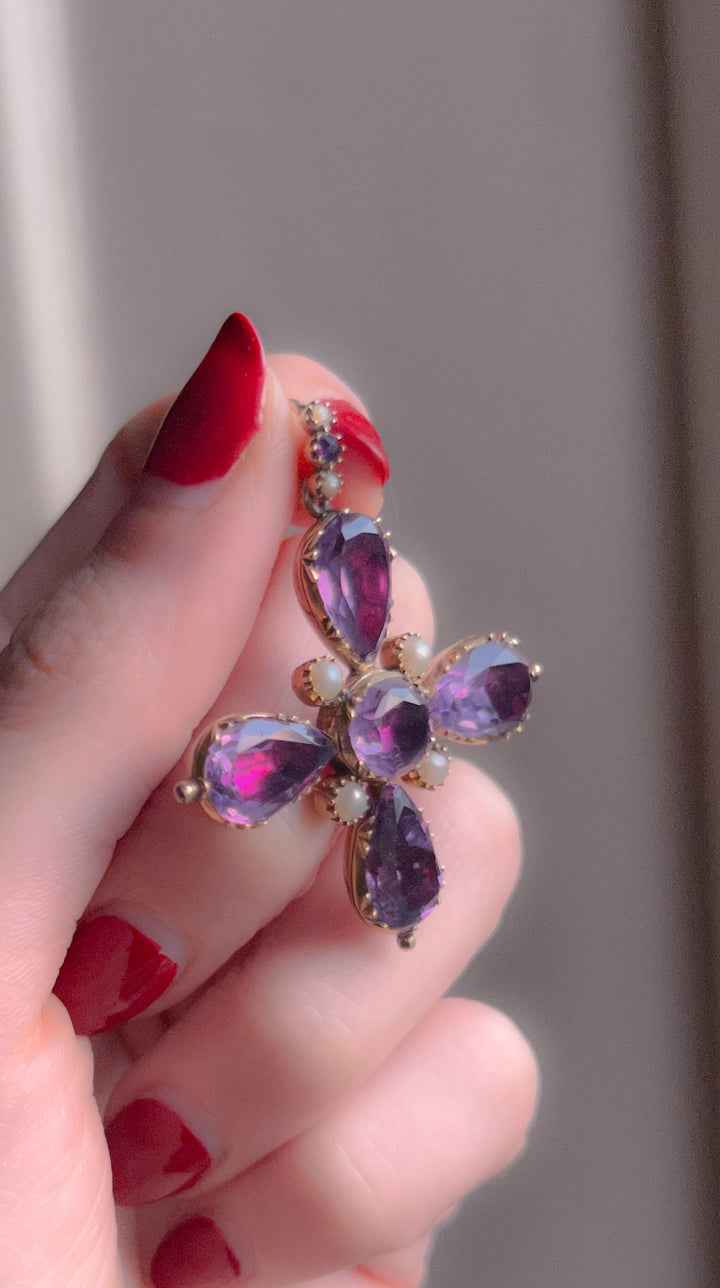 Regency Foiled Amethyst Cross in 15k Circa 1820