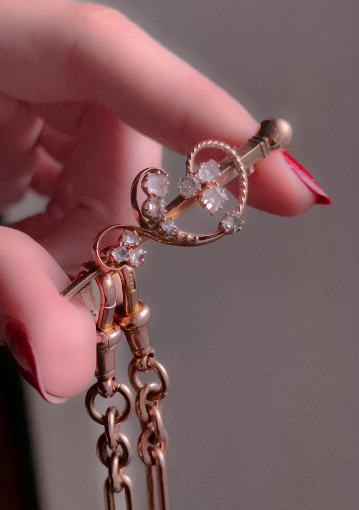 Stunning 18k French Pink Gold Table-Cut Diamond Brooch