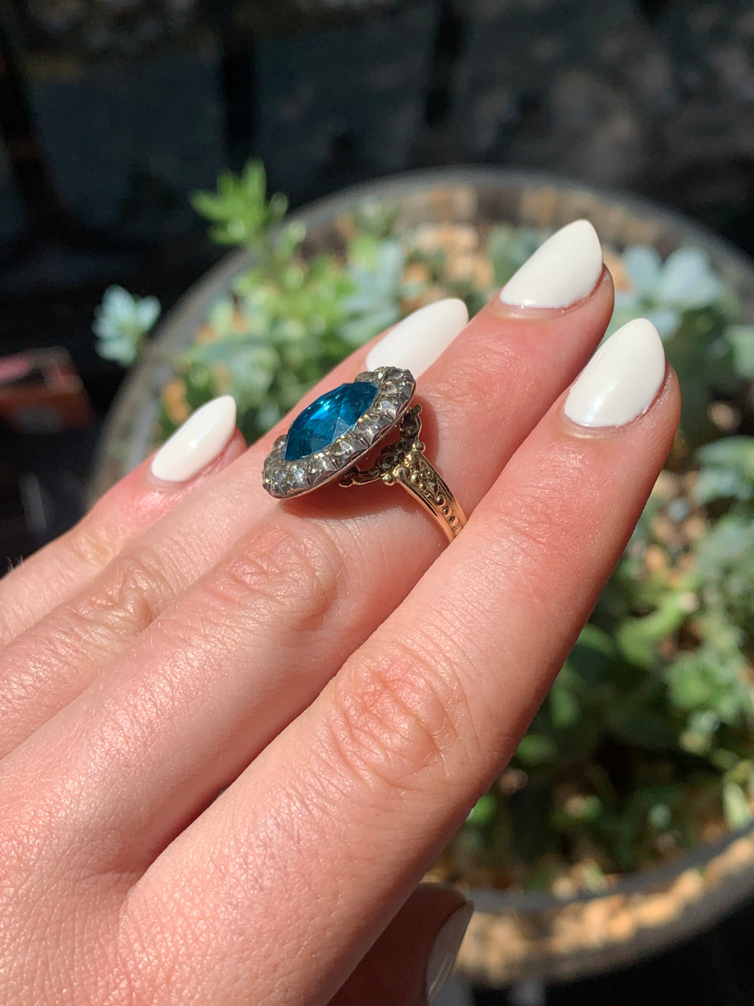15k & Sterling Georgian Blue Paste Ring