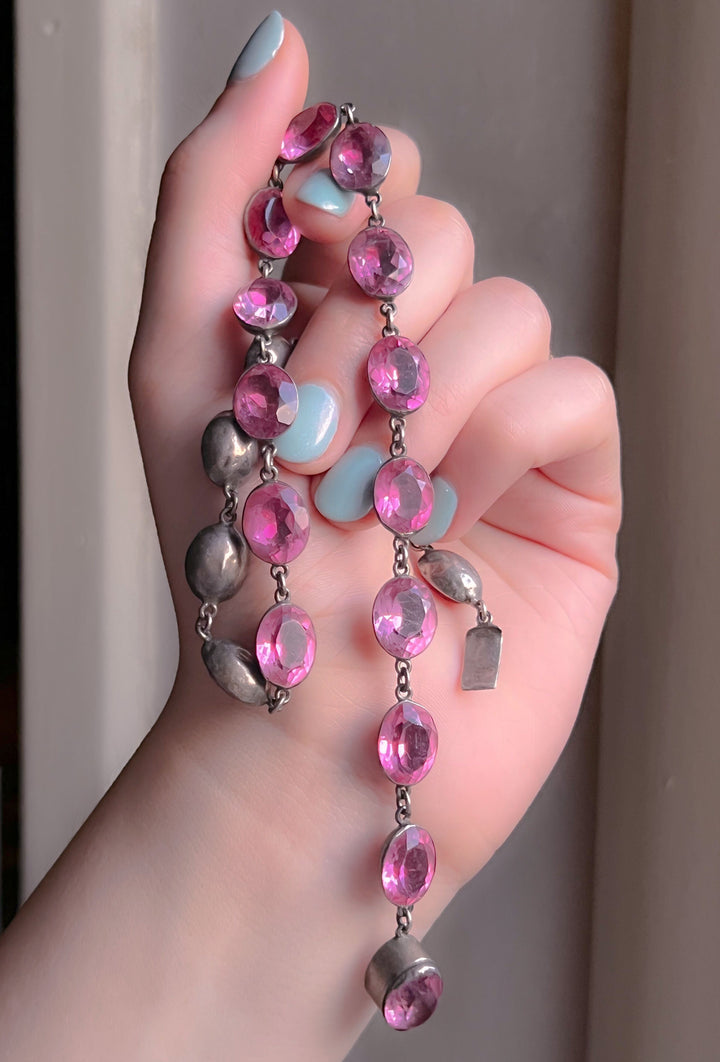 Stunning 19th C Silver and Rose Pink Paste Riviere