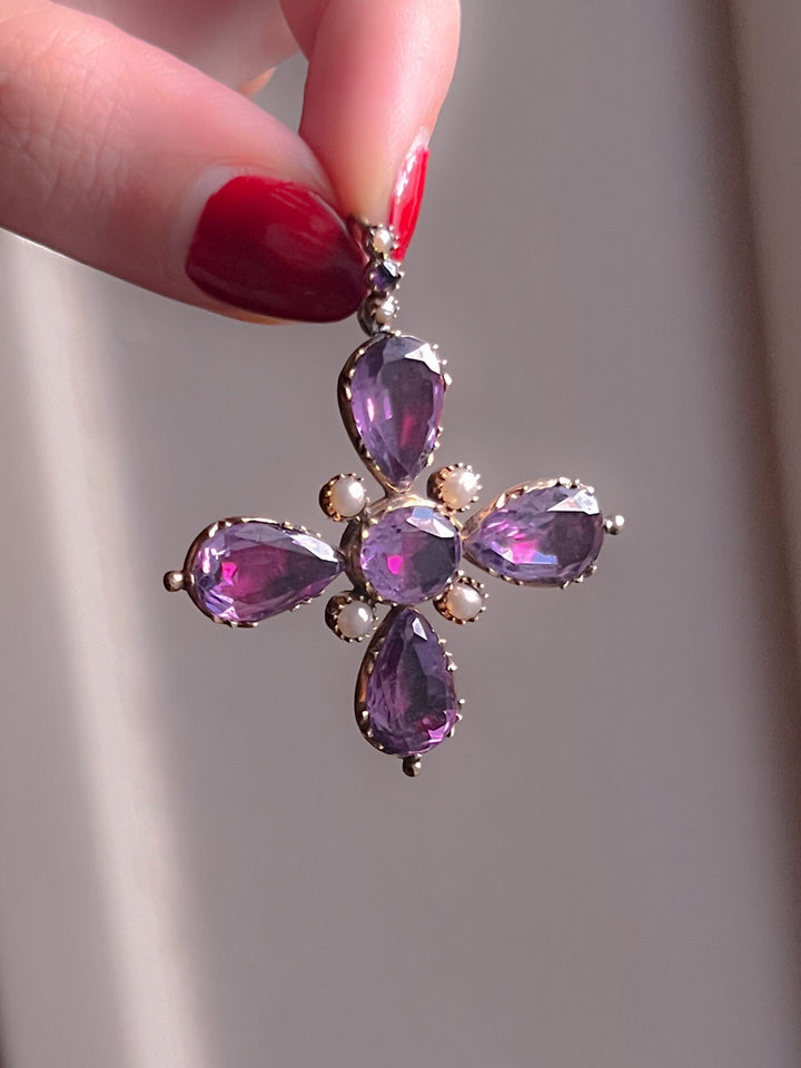Regency Foiled Amethyst Cross in 15k Circa 1820