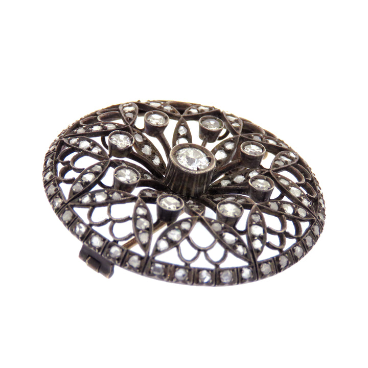 18K Pink Gold & Sterling Diamond Brooch