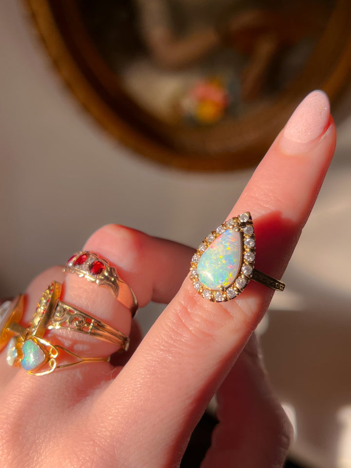 An Outstanding 1960’s Victorian Revival Opal and Diamond Ring