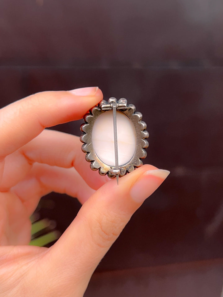 Sterling Set Psyche With Drum and Cupid White Coral Cameo