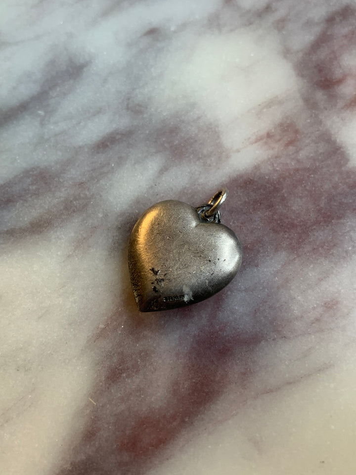Vintage Eagle Embossed Sterling Heart Charm