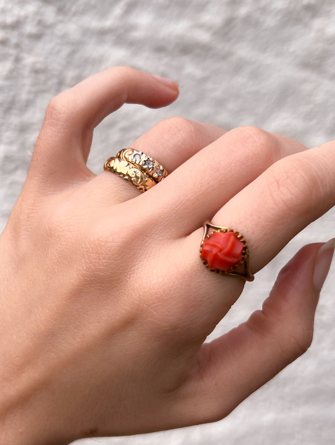 Coral ‘Peach Pie’ Ring in 9k