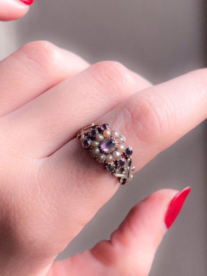 Wonderful Pink Gold Georgian Amethyst Flower Ring