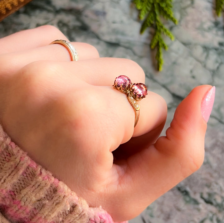 Candy Pink Tourmaline Cabochon Ring in 10ct