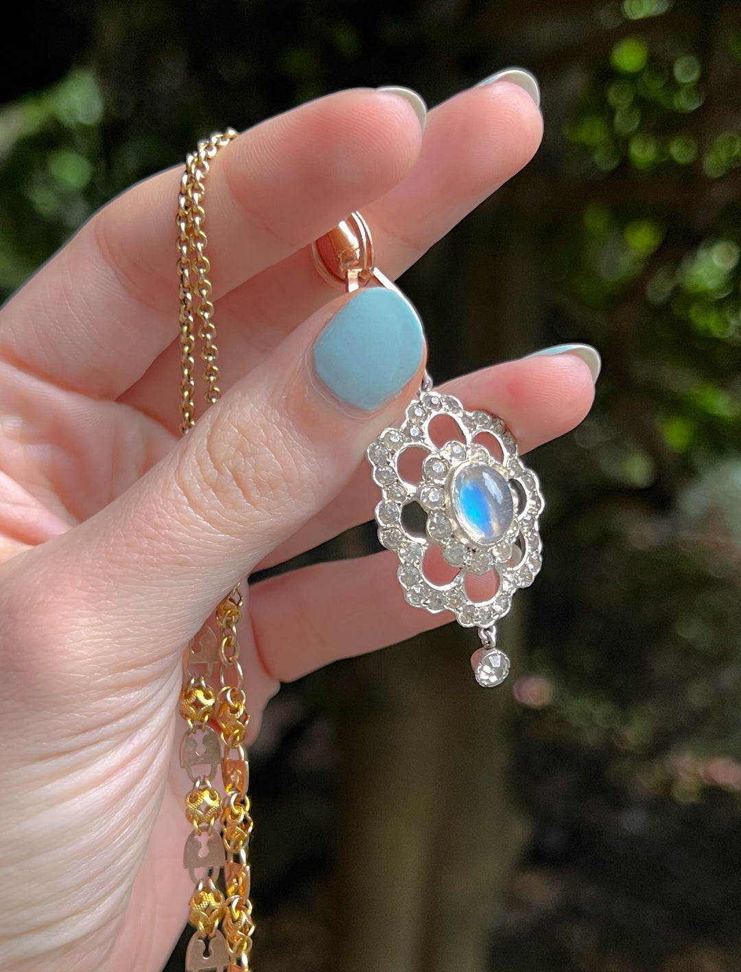 Beautiful Edwardian Paste + Moonstone Lavaliere Pendant