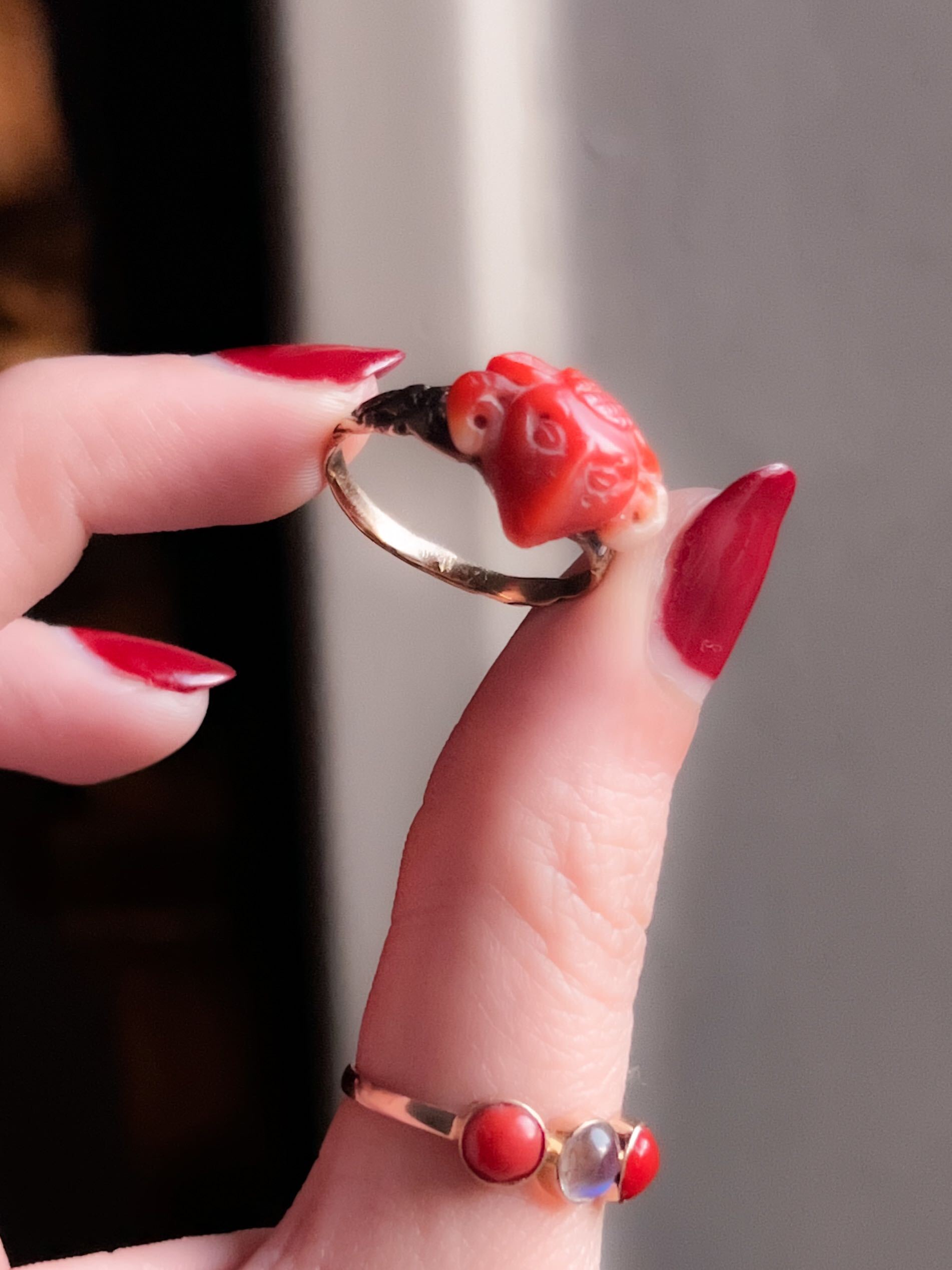 Extremely Rare 18th Century Coral Ram Ring