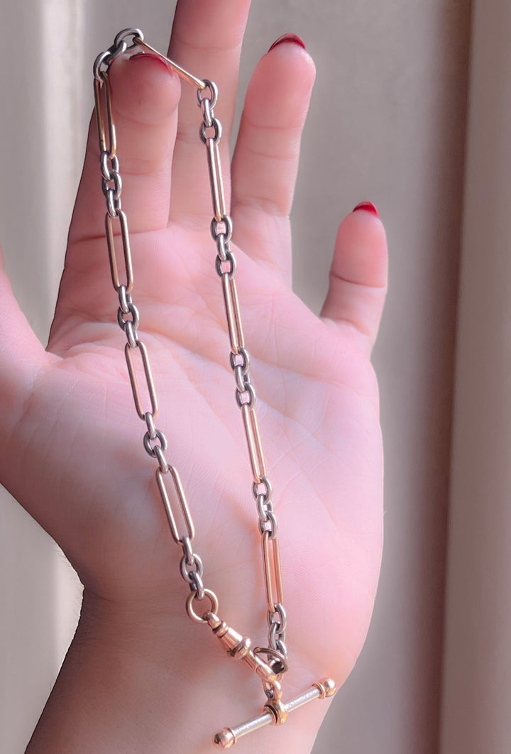 Extremely Rare Platinum and 15k Pink Gold Watch Chain 10.5”