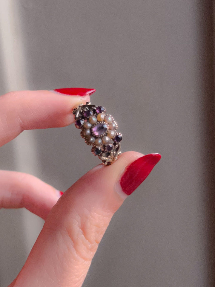 Wonderful Pink Gold Georgian Amethyst Flower Ring