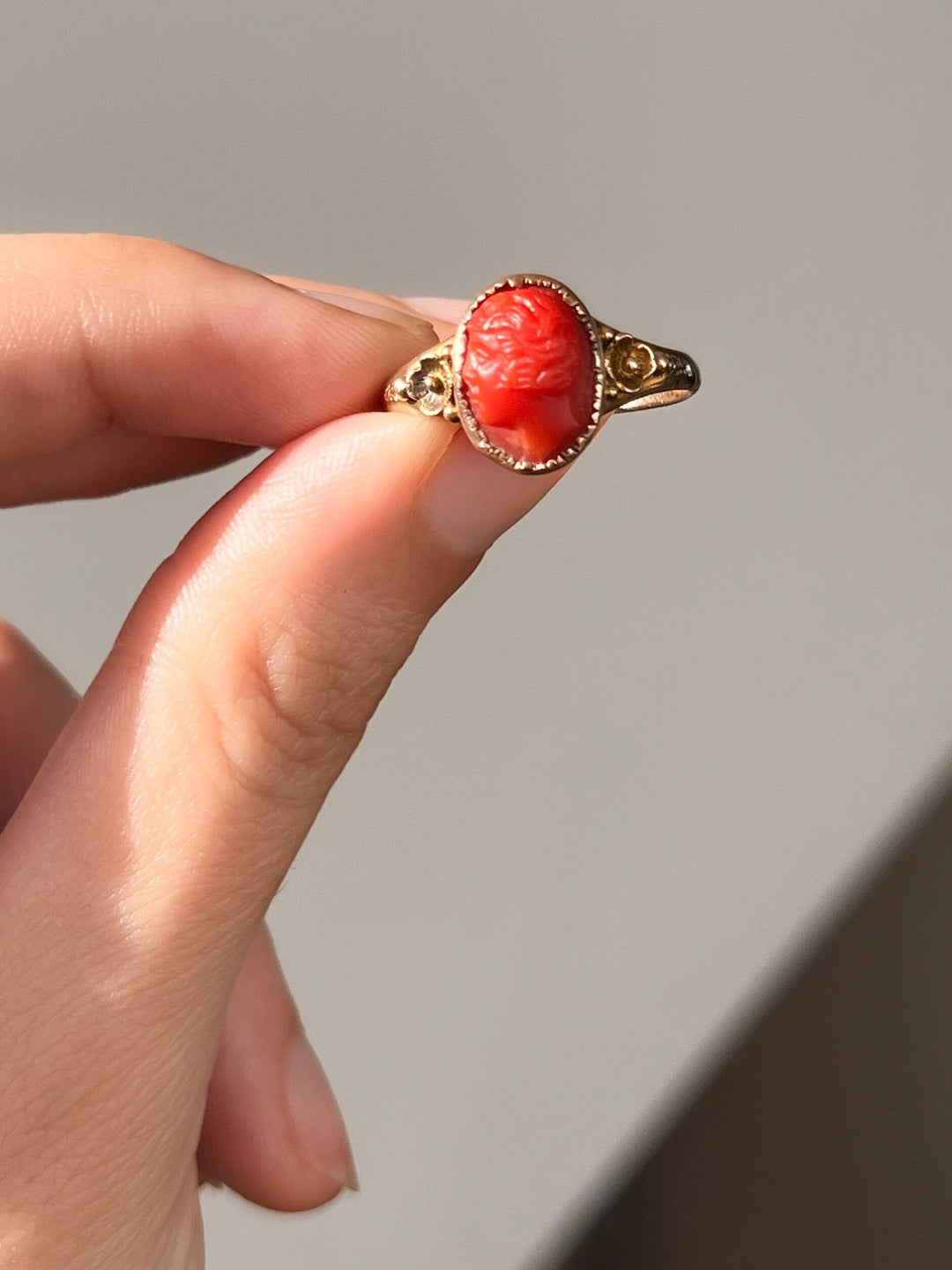 Superb 9k 19th Century Coral Cameo Ring