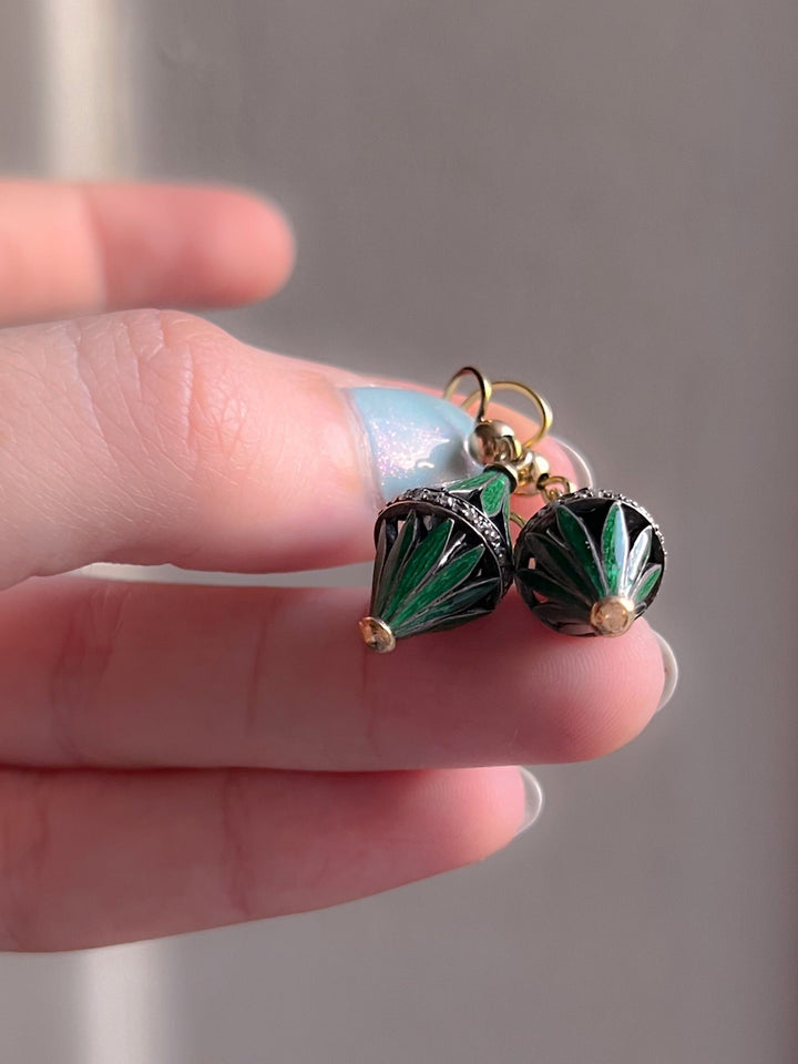 Extremely Rare Victorian Egyptian Revival Enamel Lotus Earrings
