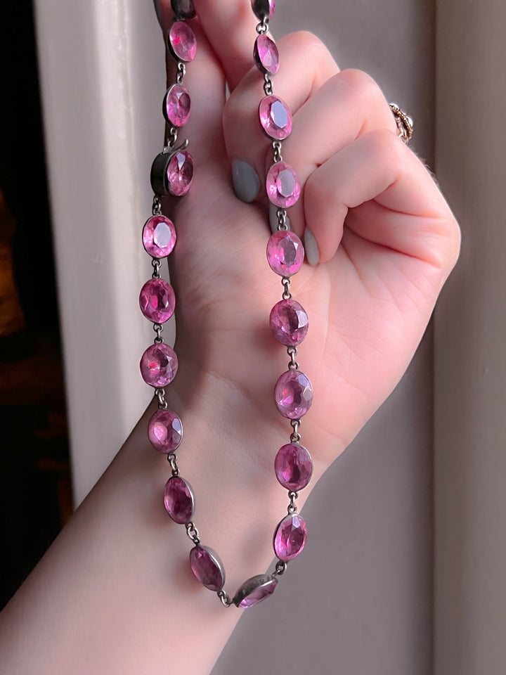 Stunning 19th C Silver and Rose Pink Paste Riviere
