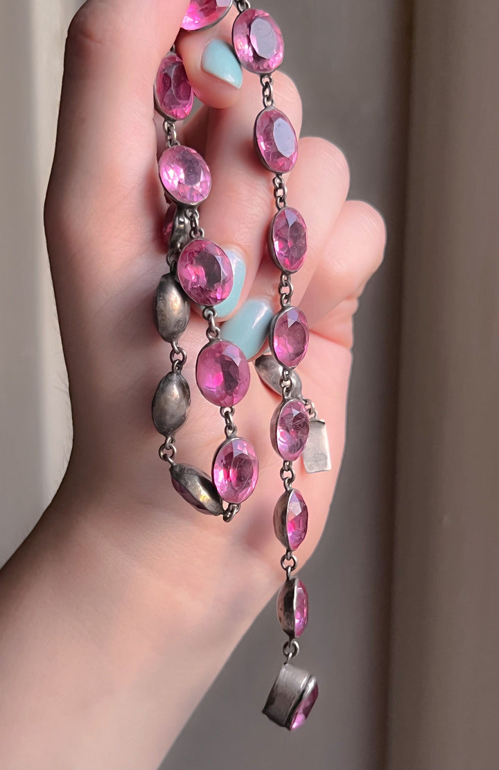 Stunning 19th C Silver and Rose Pink Paste Riviere