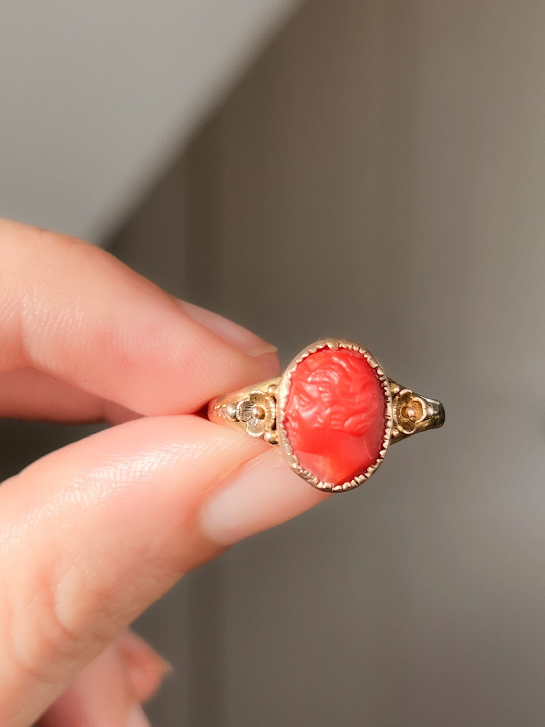 Superb 9k 19th Century Coral Cameo Ring