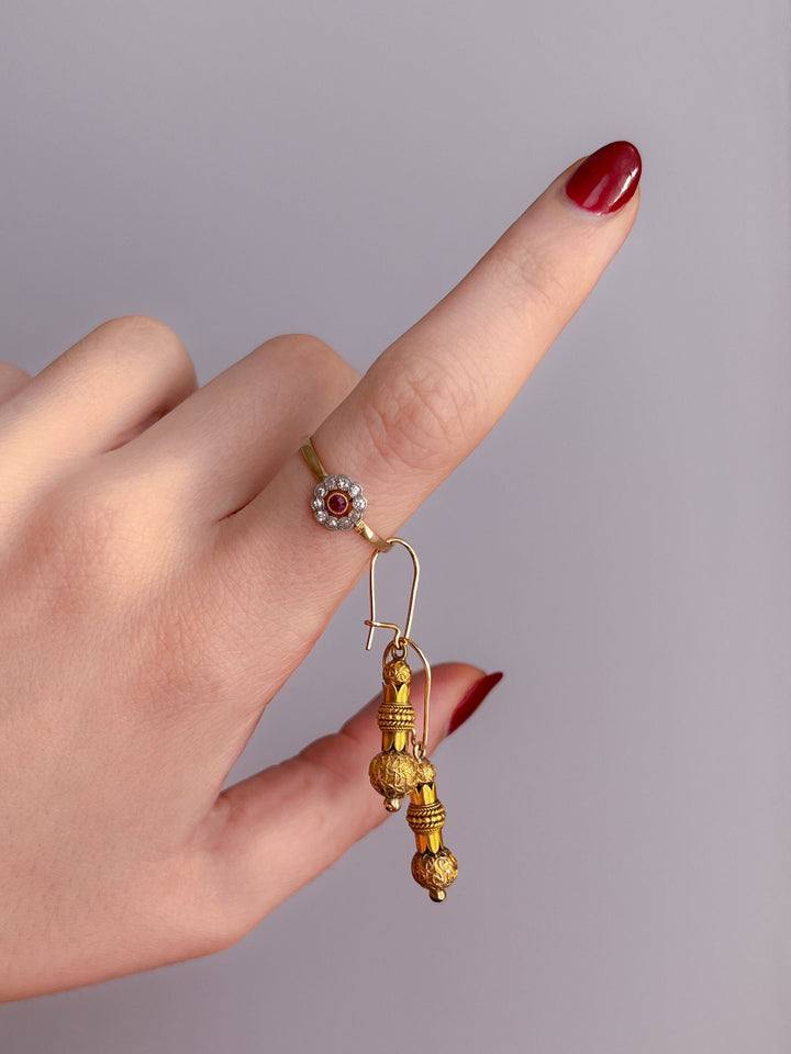 Delicious American 14k Gold Archaeological Revival Drop Earrings