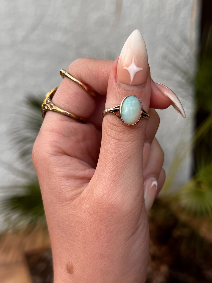 Edwardian Pink Gold Opal Solitaire
