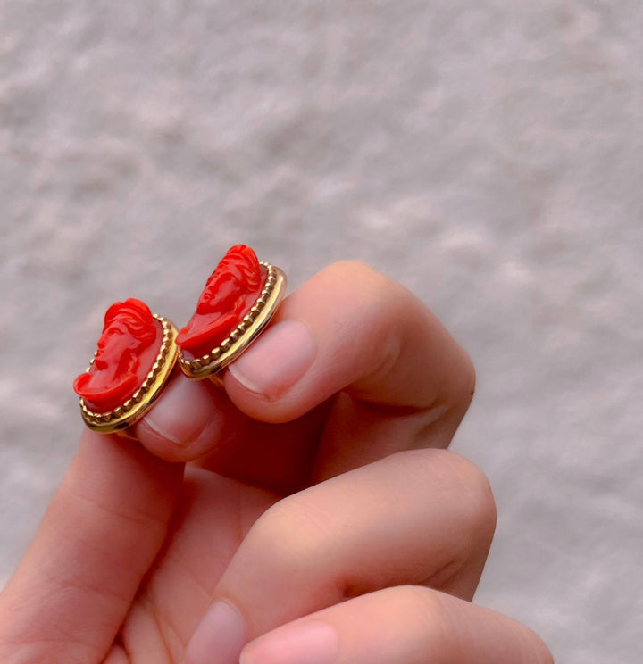 Victorian 14k Coral Cameo Earrings