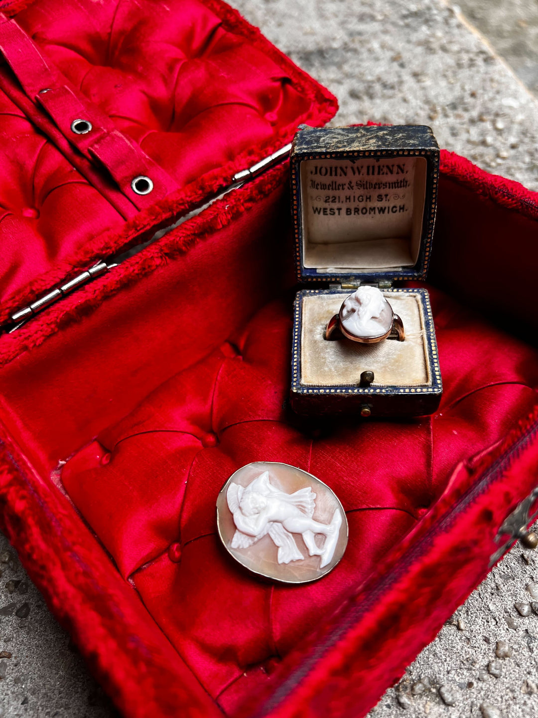 An outstanding Red Velvet + Tufted Silk Napoleon III Box