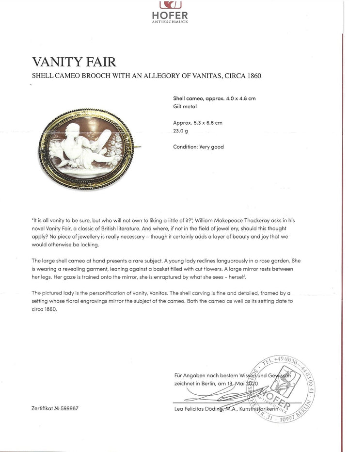 Pinchbeck Shell Cameo Brooch of Vanitas