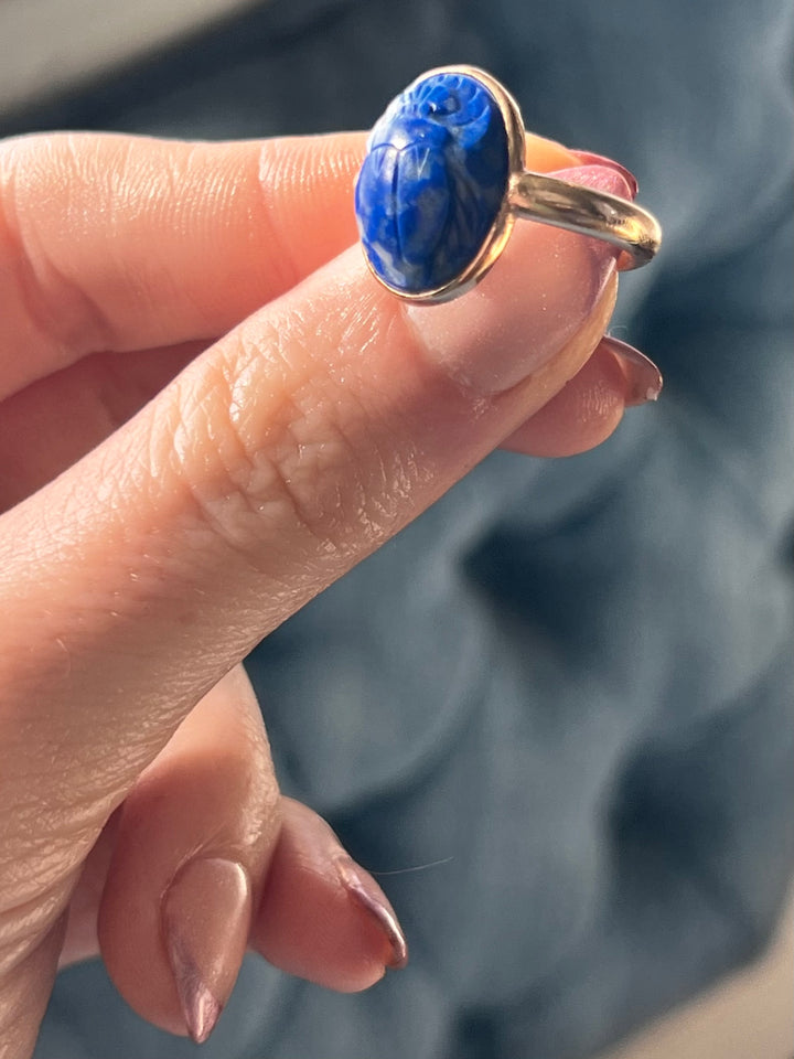 Superb Victorian Egyptian Revival Lapis Scarab Ring