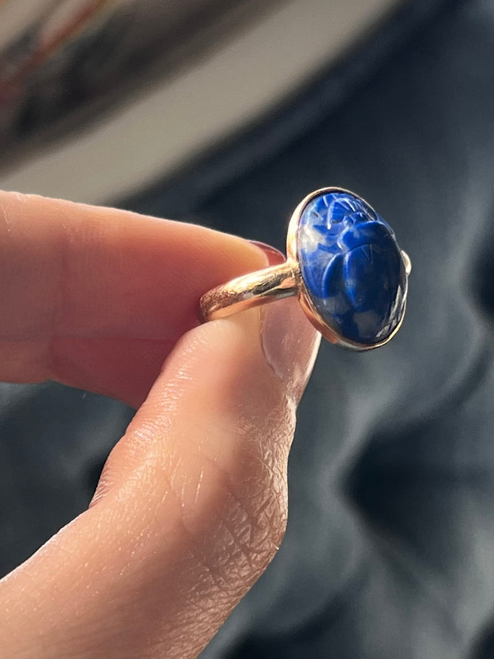 Superb Victorian Egyptian Revival Lapis Scarab Ring
