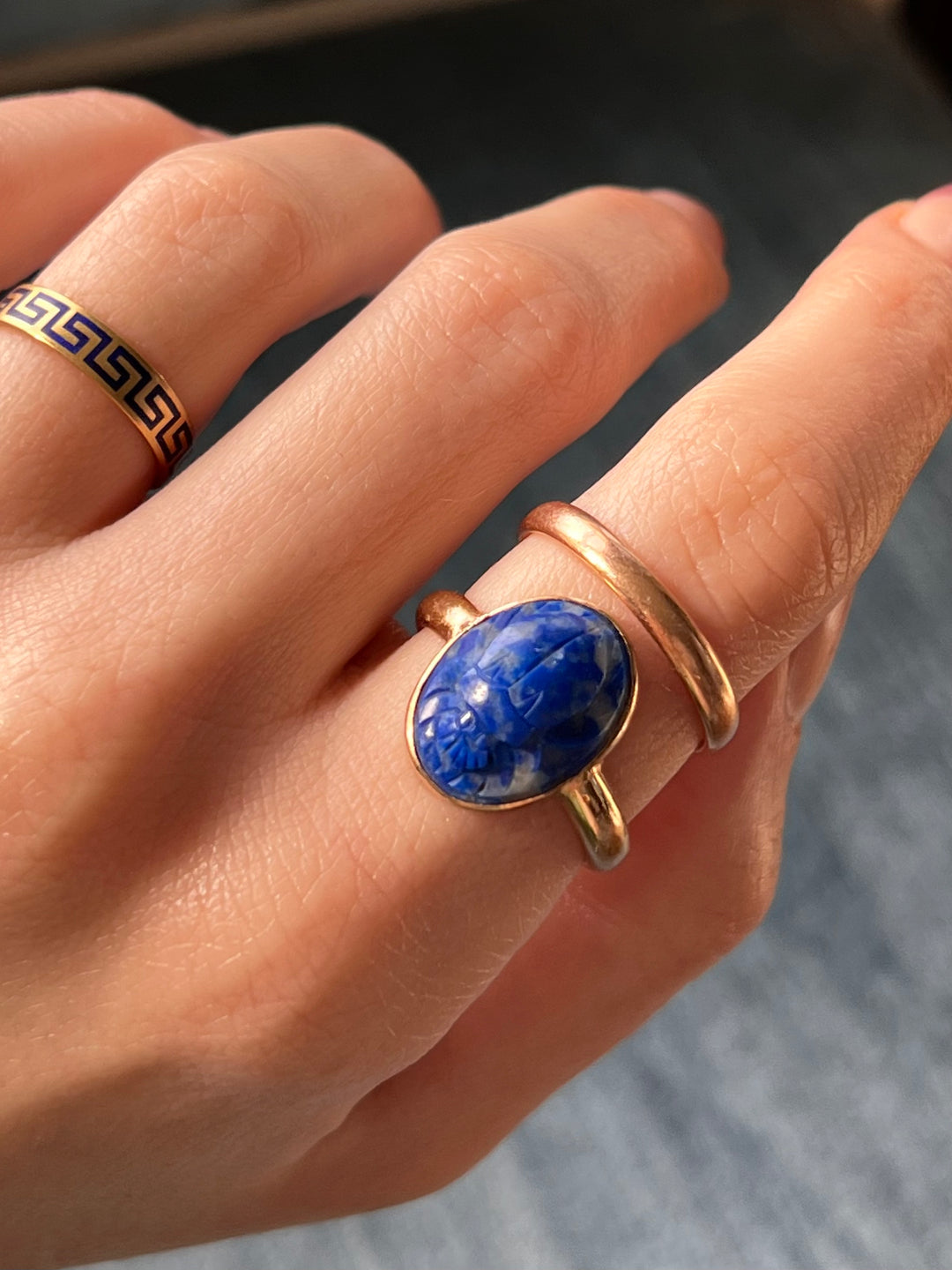 Superb Victorian Egyptian Revival Lapis Scarab Ring