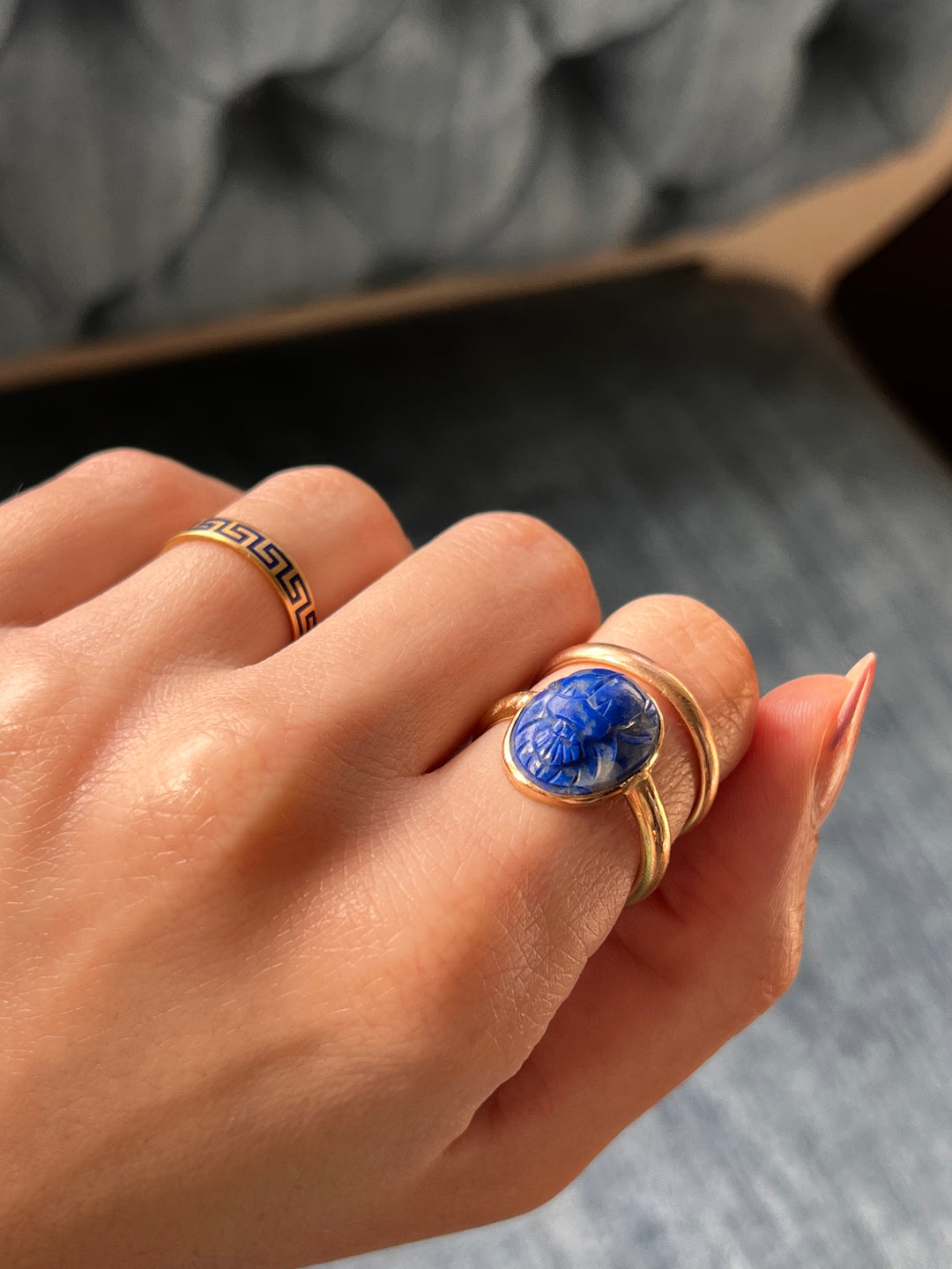 Superb Victorian Egyptian Revival Lapis Scarab Ring