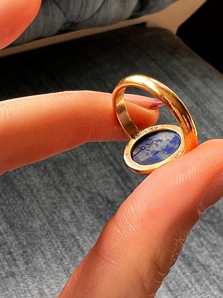Superb Victorian Egyptian Revival Lapis Scarab Ring