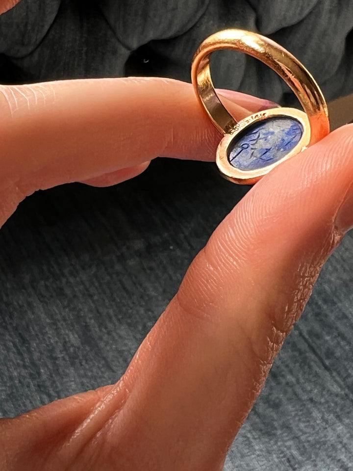 Superb Victorian Egyptian Revival Lapis Scarab Ring