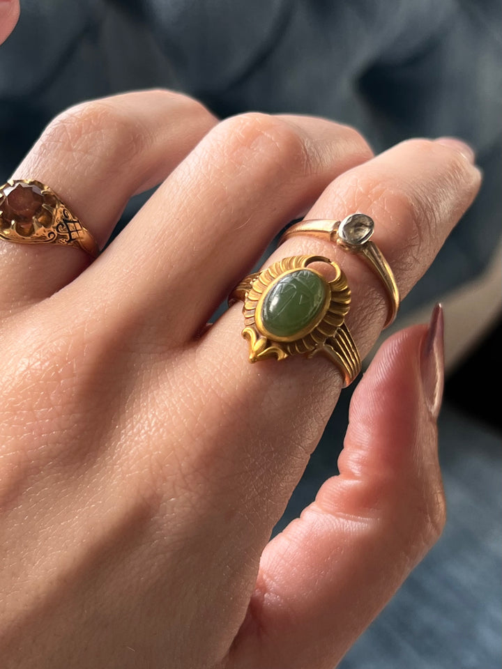 Outstanding Chalcedony Winged Scarab Conversion Ring in 14ct