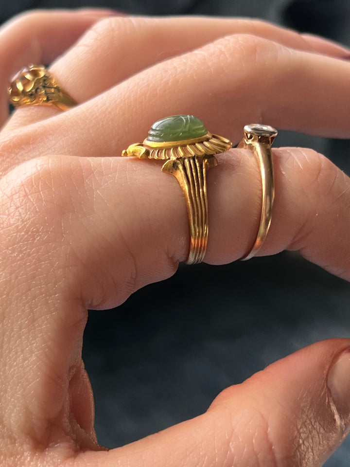 Outstanding Chalcedony Winged Scarab Conversion Ring in 14ct