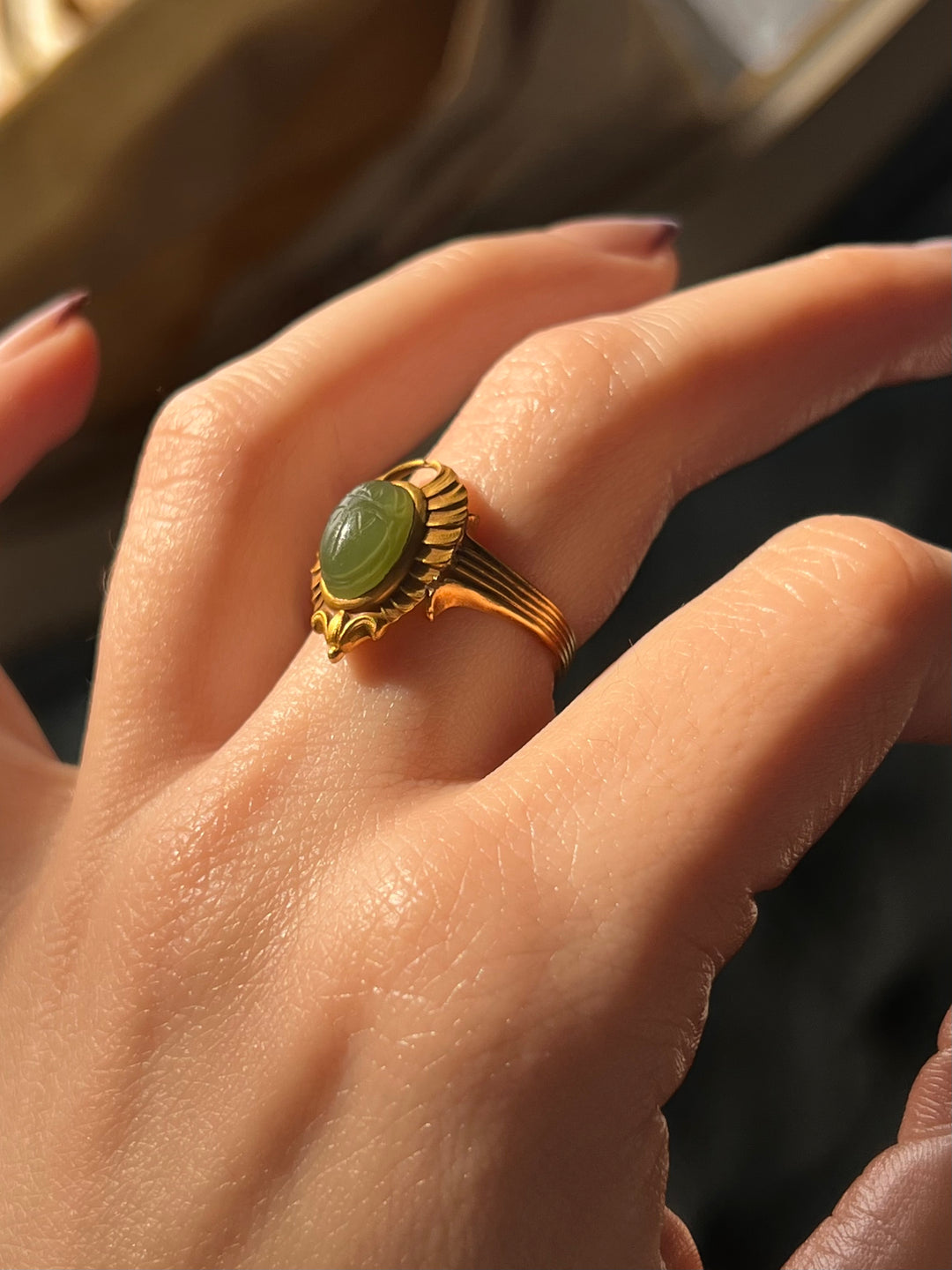 Outstanding Chalcedony Winged Scarab Conversion Ring in 14ct