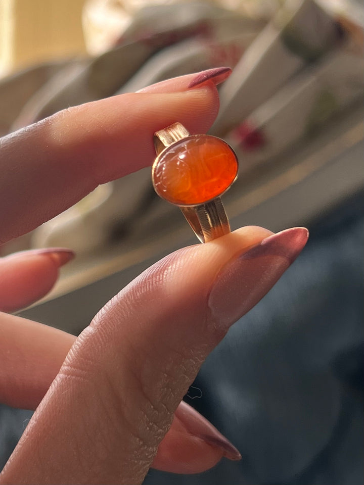 Victorian Egyptian Revival Carnelian Scarab Conversion Ring