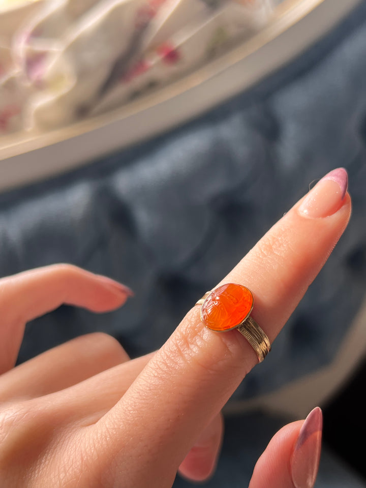 Victorian Egyptian Revival Carnelian Scarab Conversion Ring