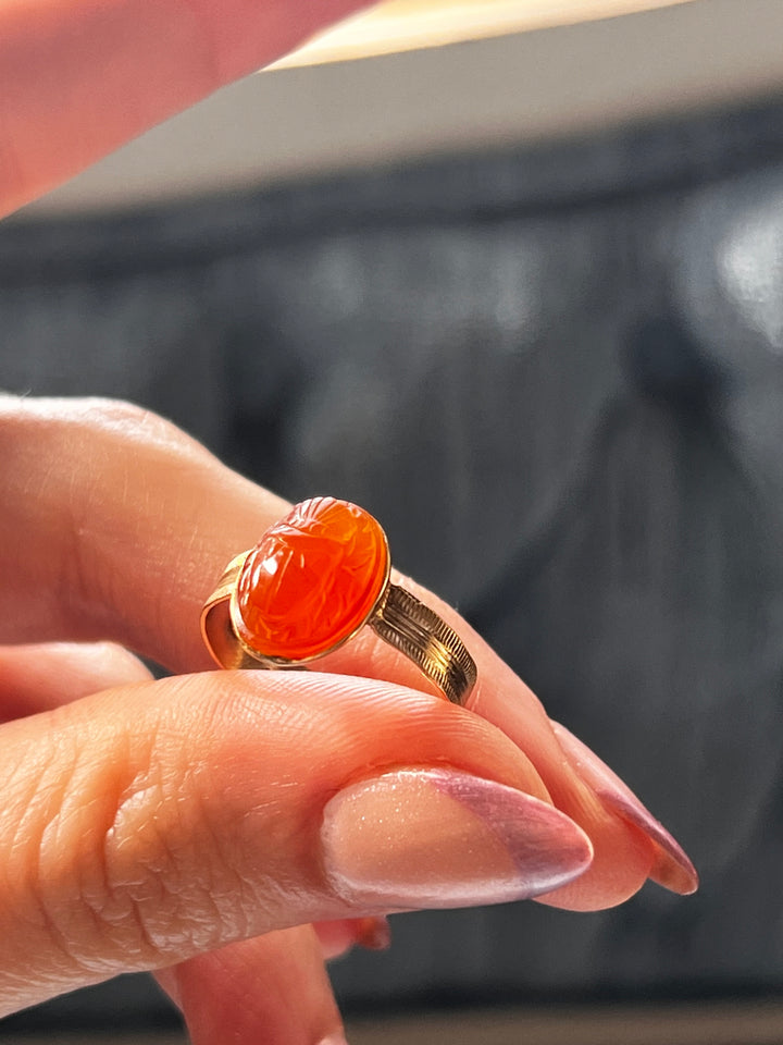 Victorian Egyptian Revival Carnelian Scarab Conversion Ring