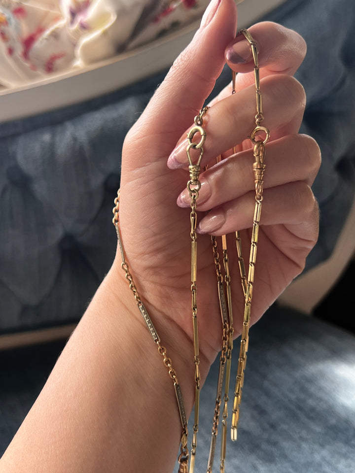 Edwardian Two Tone White and Yellow Gold Chain 14"