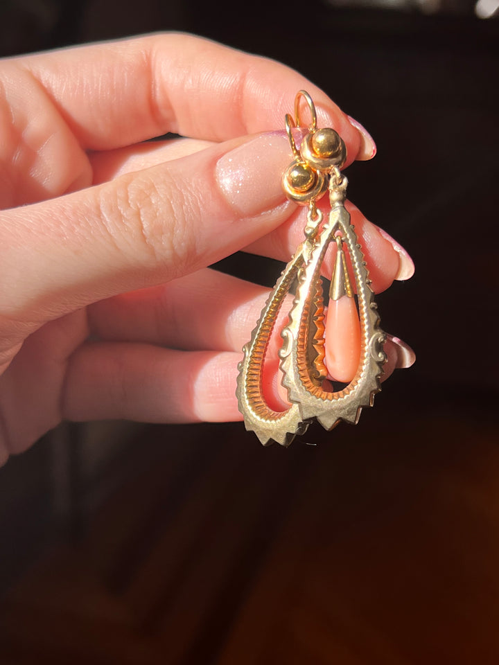 Delicious Victorian Coral Drop Earrings in 9CT