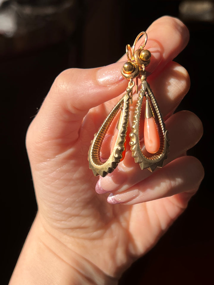 Delicious Victorian Coral Drop Earrings in 9CT