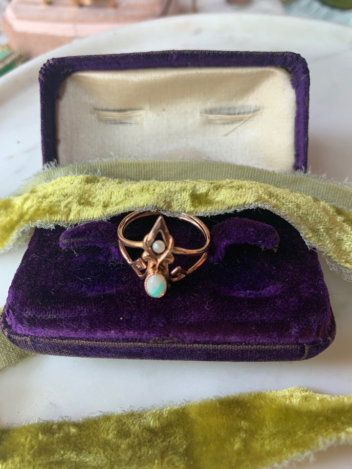 14ct Pink Gold Opal and Pearl Edwardian Conversion Ring