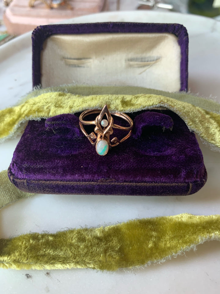 14ct Pink Gold Opal and Pearl Edwardian Conversion Ring
