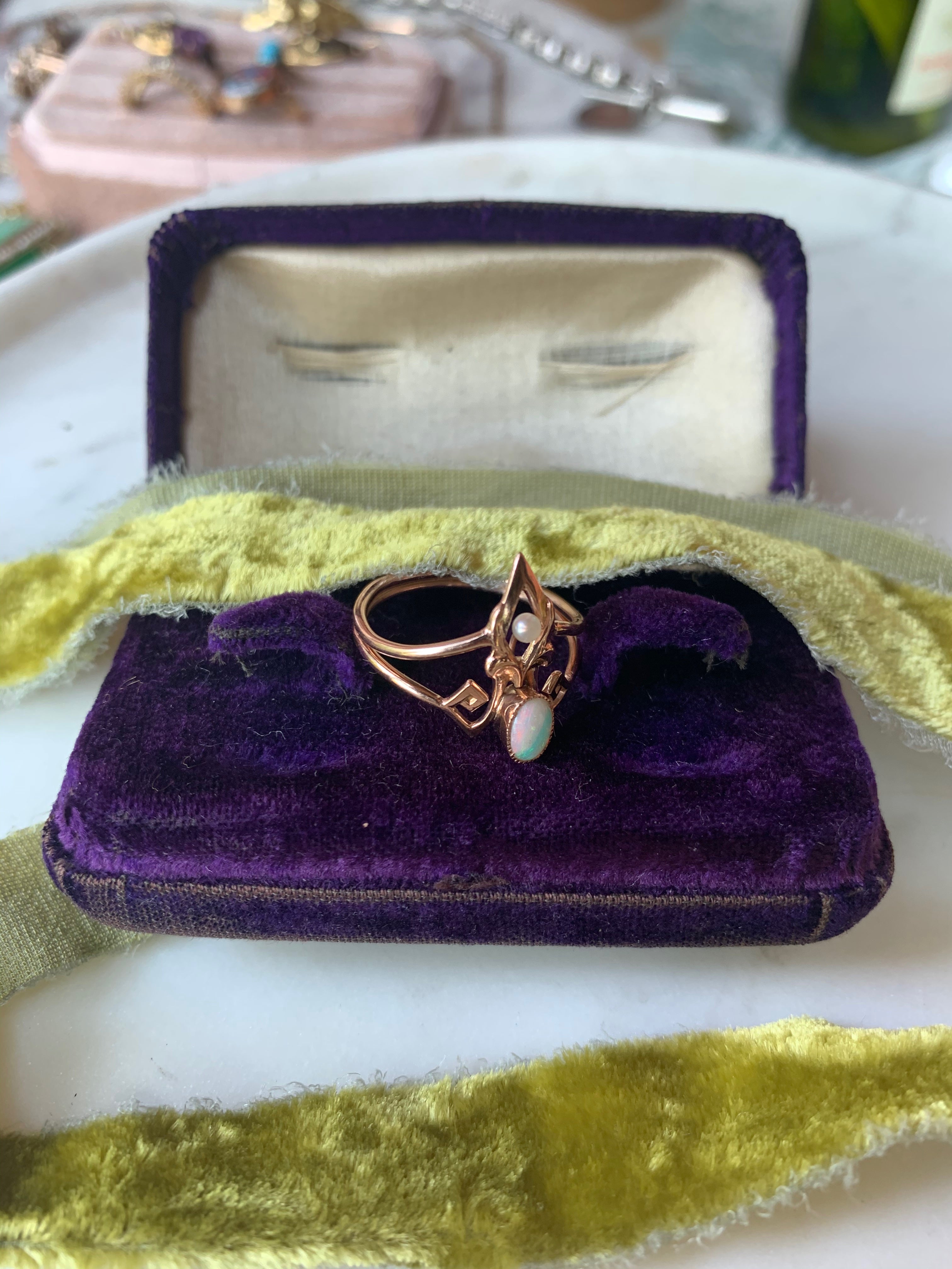14ct Pink Gold Opal and Pearl Edwardian Conversion Ring
