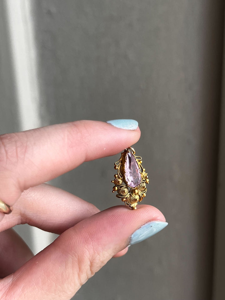 Superb Foiled Georgian Pink Topaz and Cannetille Work Pendant