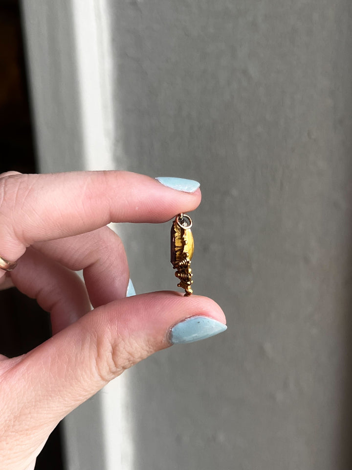 Superb Foiled Georgian Pink Topaz and Cannetille Work Pendant