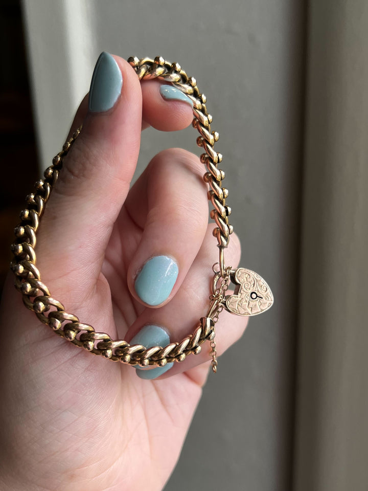 Stunning 9k Victorian Padlock Bracelet with Boule Design