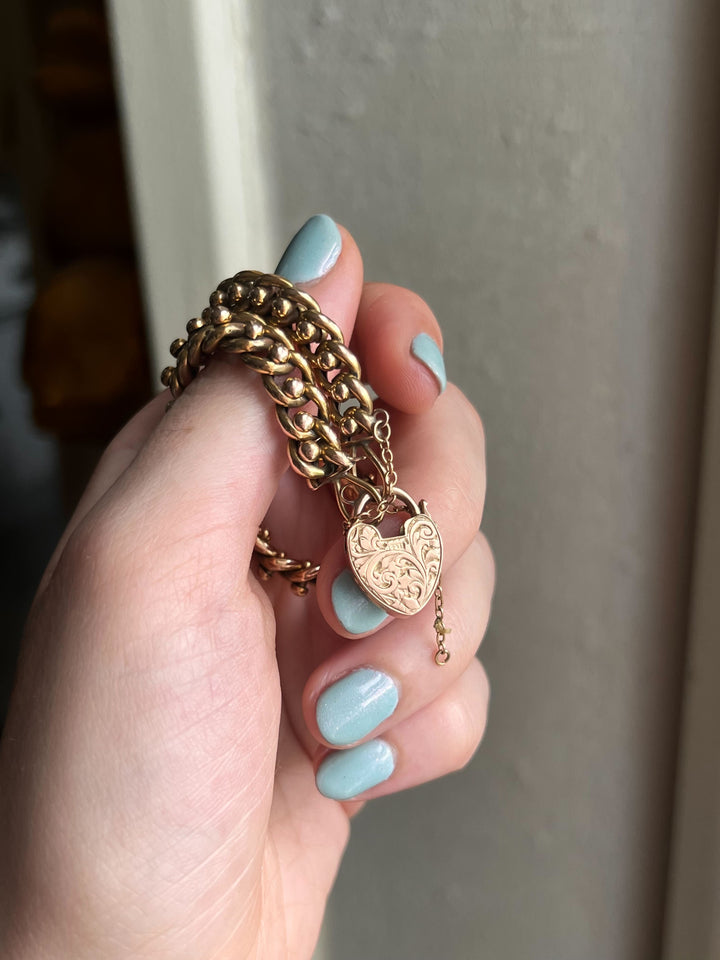 Stunning 9k Victorian Padlock Bracelet with Boule Design