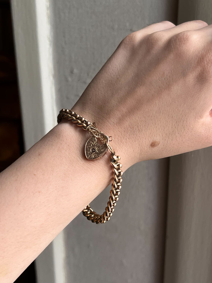Stunning 9k Victorian Padlock Bracelet with Boule Design